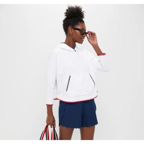 Tuckernuck Tops - Tuckernuck Sport Cropped Americana Eden Sweatshirt M/L Hood Boxy Pullover White